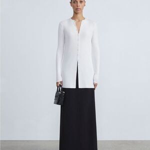 Lafayette 148 New York Green Mandarin Collar Buttoned Sweater